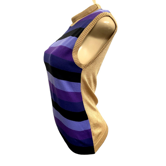 Dolce Gabbana Top Blouse Knit Sleeveless Gold Purple Striped Mock Neck S - Picture 3 of 7